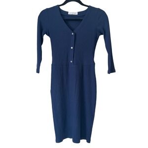 Amour Vert Ribbed Henley Mini Dress Button Front Navy Blue Sz XS
